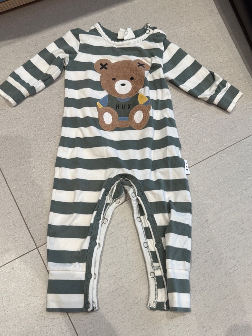 Huxbaby Green & White Striped Teddy One-Piece Footie